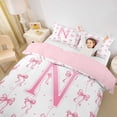 thumbnail image 3 of Manfei Coquette Bowknot Duvet Cover Set For Girl,Pink Cute Letter N Monogrammed Bedding Full For Kids,Pink Reversible,3-Piece(No Comforter), 3 of 6