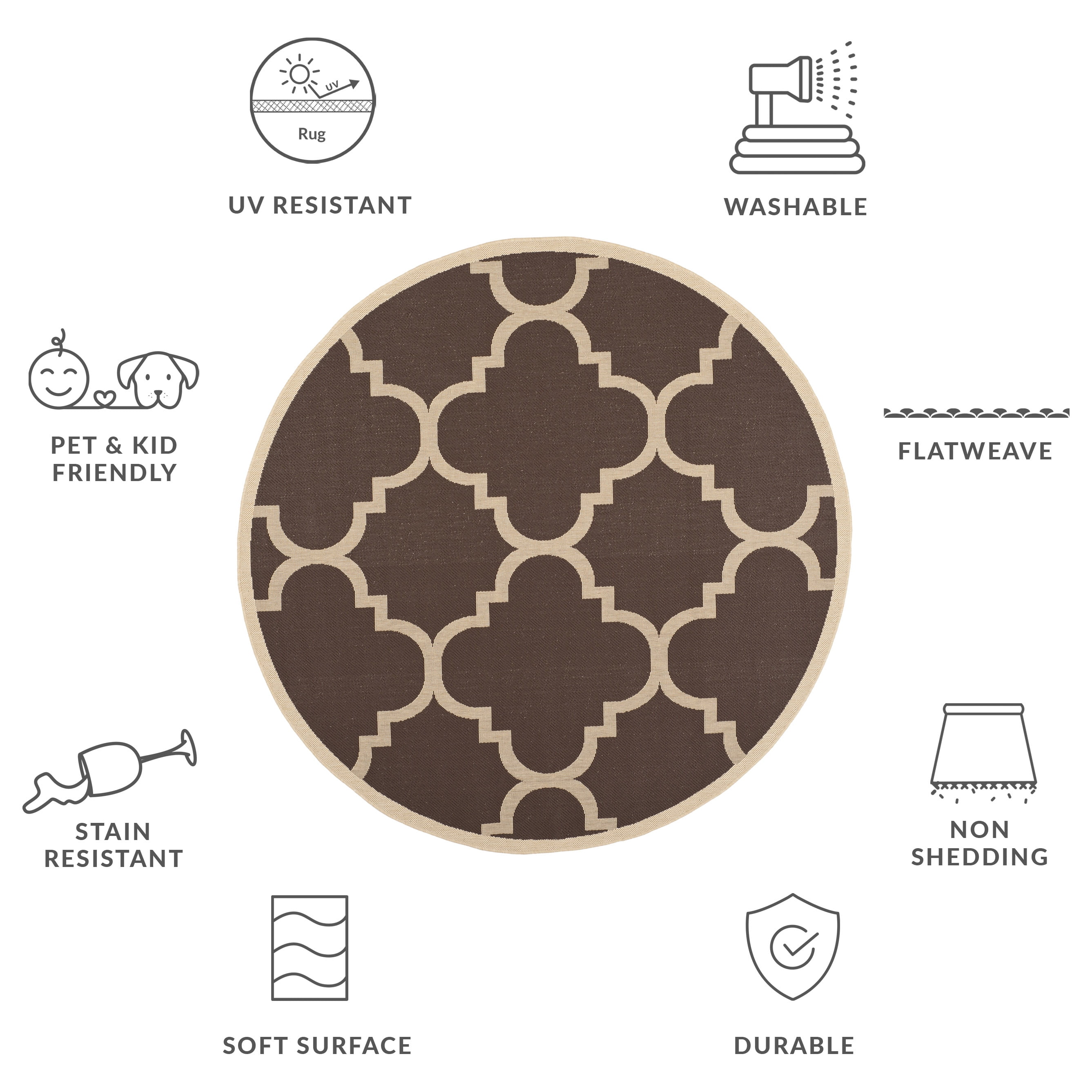 Safavieh Courtyard Becky Geometric Indoor/Outdoor Area Rug, Dark Brown, 7'10" x 7'10" Round