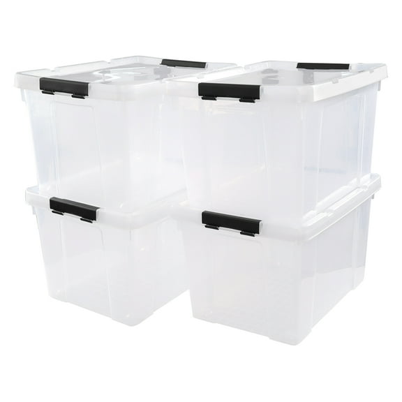 Afromy 4-Pack Plastic Storage Bins with Lid, Latching Stackable Utility Tote, 35 Quart, Clear