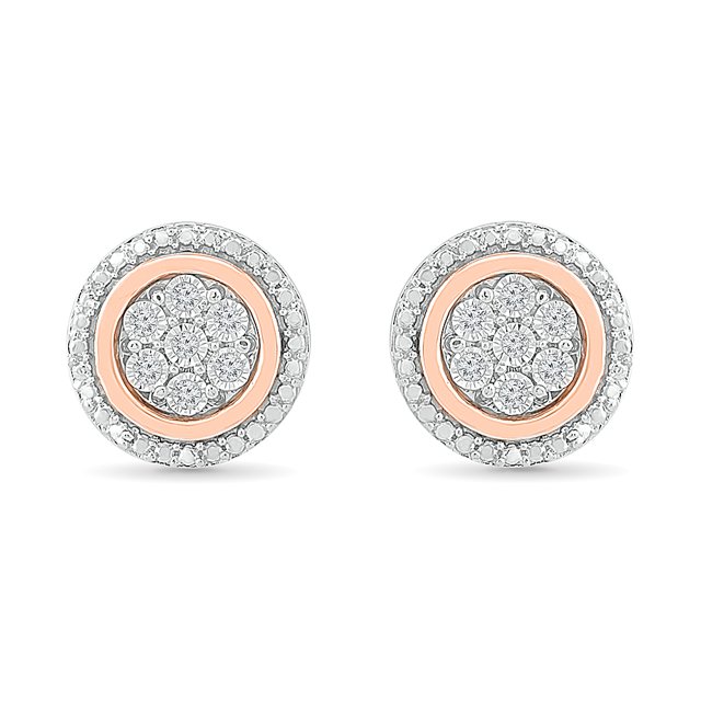 10KT Rose and White Gold Round Diamond Studd Earring (1/10 cttw)