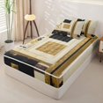 thumbnail image 3 of Castle Fairy Mid Century Gold Square Relief Zipper Twin Comforter Sets with Fitted Sheet and 2 Pillowcases,Abstract Textured Brush Splash Zipper Bedding Set,Black Cream,Reversible, 3 of 7