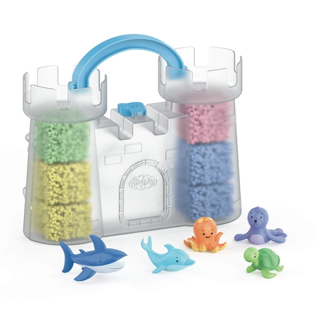 Set de juego Playfoam Sandcastle con información educativa con 5 juguetes