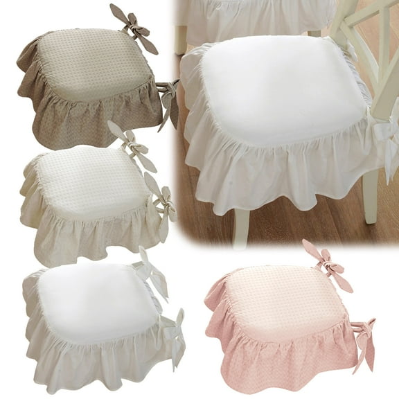 Nkmbld Chair Cushions for Dining Chairs, Delicate Seat Cushion Cute Washable Linen Chair Pads for Backyard, Couch, Sofa and Patio Furniture, White