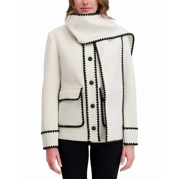 Kensie womens Scarf Collar Jacket, s, White