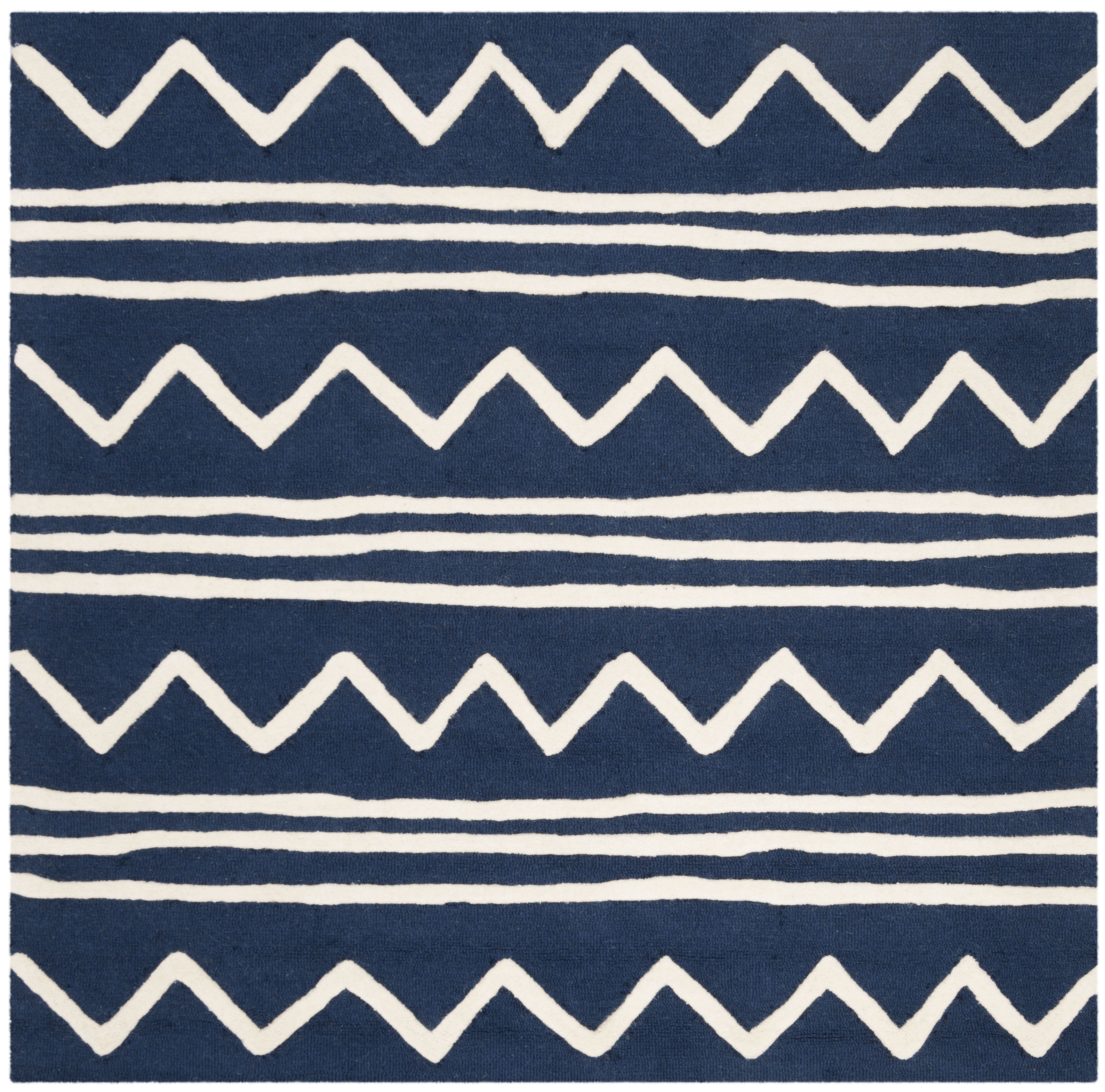 Safavieh  Handmade Kids Samra Wool Rug Navy/Ivory 5'  x  5' 5' Square Indoor,Handmade Kids Room,Living Room,Bedroom Ivory Square