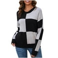 thumbnail image 2 of Nmnitkp Womens Sweaters Casual Fall 2025 Crew Neck Striped Long Sleeve Lightweight Knit Trendy Pullover Sweater Tops Black,S, 2 of 6