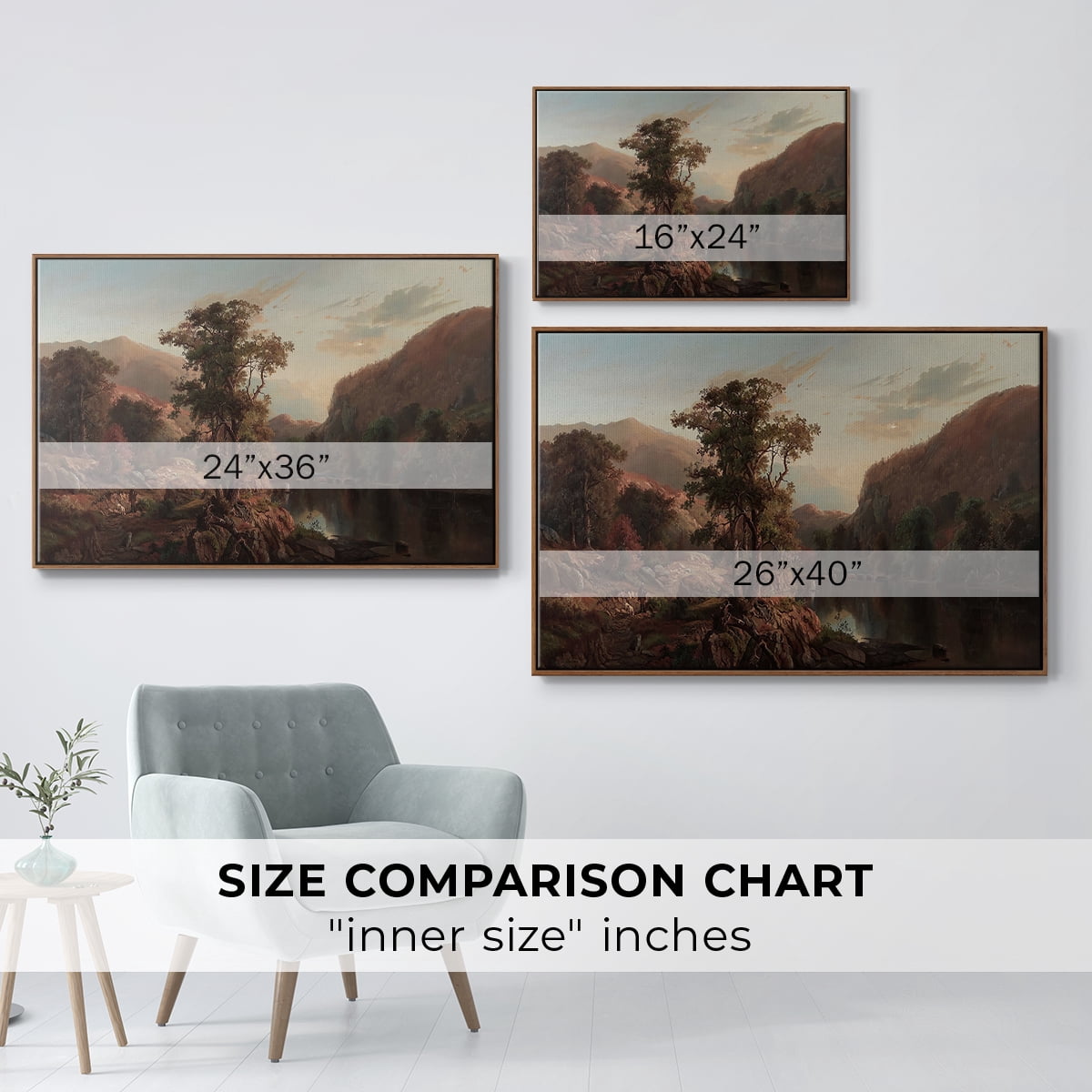 Vintage Landscape-CCCXXX By Wexford Home Framed in Walnut Wood Gallery Wrapped Canvas 25 in. x 37 in.