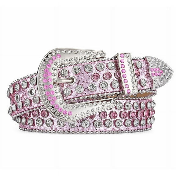 ERDOUY Western Men Women Rhinestone Belts Bling Crystal Studded Leather Belt For Pants Jeans (Pink)