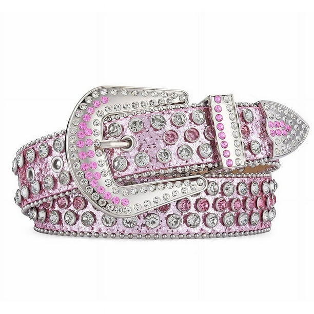 Nvzi Cinturones con diamantes de imitación para mujer, cinturones con diamantes y brillantes para mujer, cinturones vaqueros occidentales con lentejuelas para jeans (rosa)
