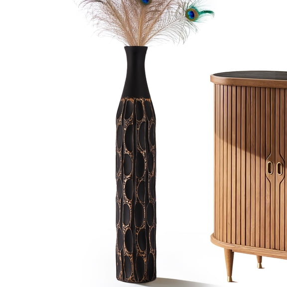 27.5" Vase - Black Vases for Home Decor, Tall Cylinder Slim Neck Floor Vase for Modern Rustic Home Decor for Living Room, Wedding, Office, Resin Tall Vases