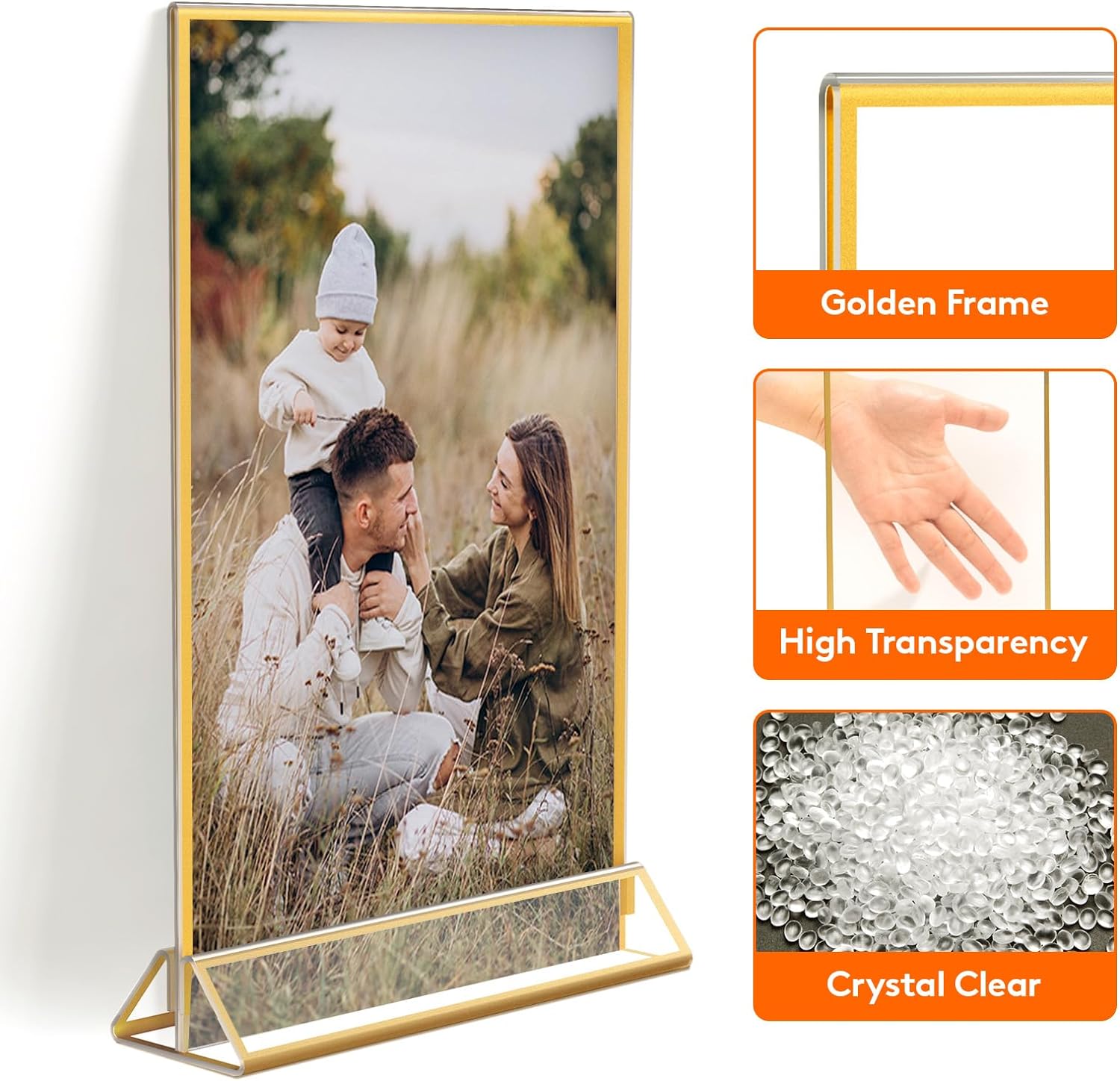 8 Packs Clear Acrylic Gold Sign Holder With Gold Borders And Vertical Stand 5x7 Inch, For Double Sided Wedding Table Number Holder Restaurant Signs Menu Holders Photos And Art Display - View #4