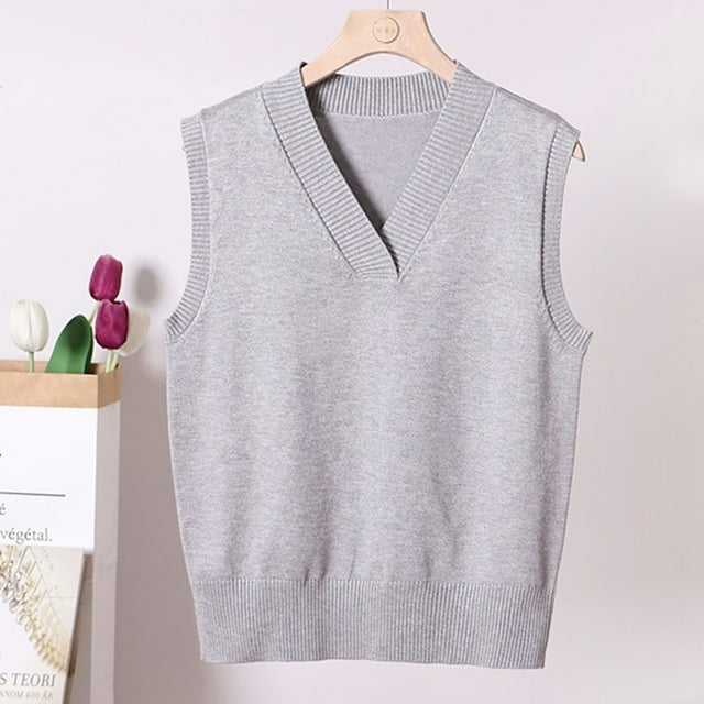 HOZADOIE Sweater Vest for Women Solid Color Sleeveless V Neck Versatile Loose Knit Simple Comfortable Pullover Sweater Layered Vest Spring Fall Style