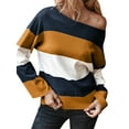 thumbnail image 4 of HUBERY Women Color Block Stripe Printed Side Split Crew Neck Long Sleeve Shirt, 4 of 6