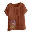 thumbnail image 4 of Youyipin womens tops Women Casual And Linen Round Neck Top Printed Short Sleeve Button T-shirt Blouse spring tops for women, 4 of 4