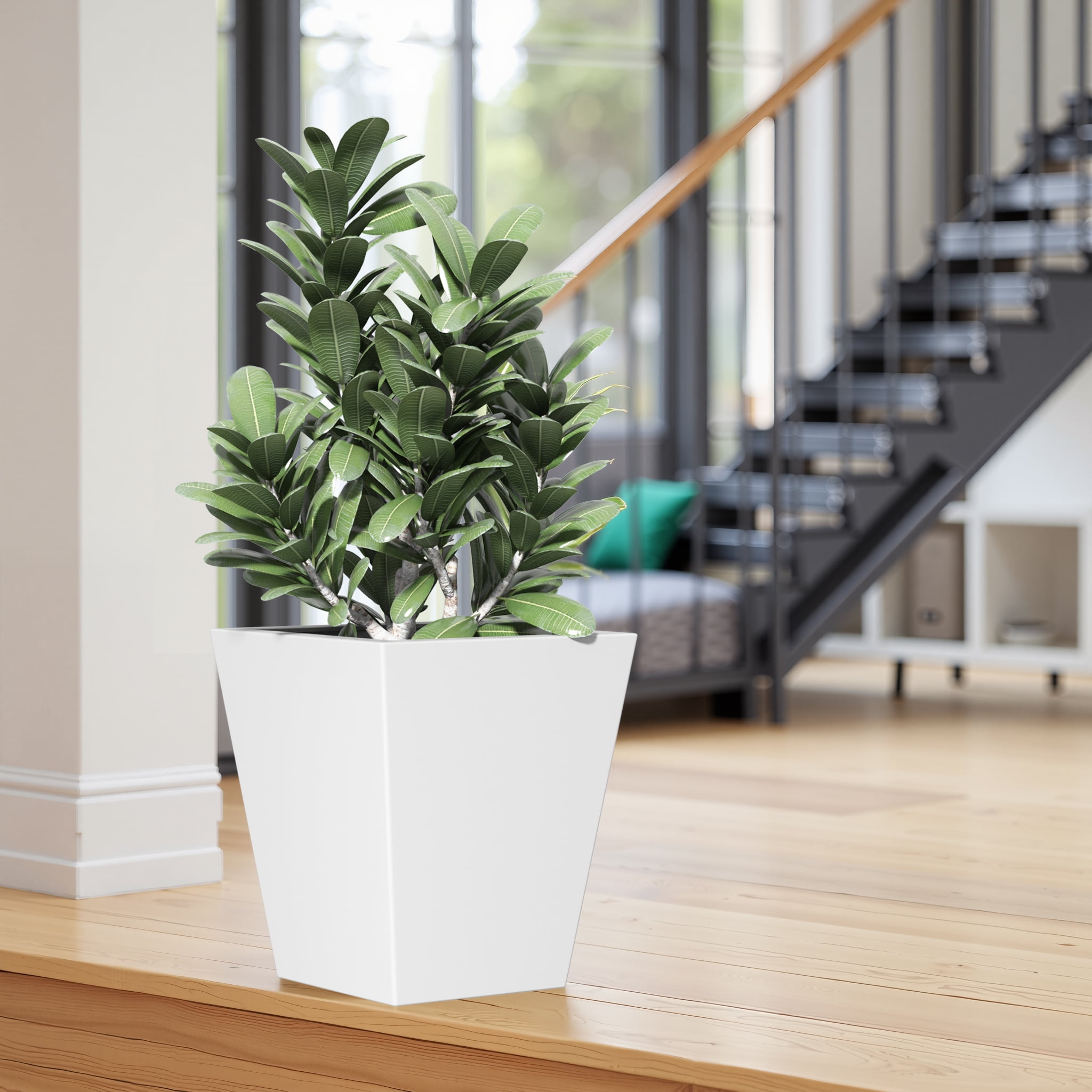 MAYEERTY 22*19*19" White Modern Metal Cone Planter with Drainage Hole for Outdoor Gardening, Patio & Balcony