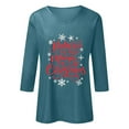thumbnail image 4 of Fiaer Christmas Merry T Shirts for Women V Neck 3/4 Sleeve Holiday Graphic Tee Fall Loose Fit Plus Size Fashion Casual Tops Dark Blue2 XL, 4 of 4