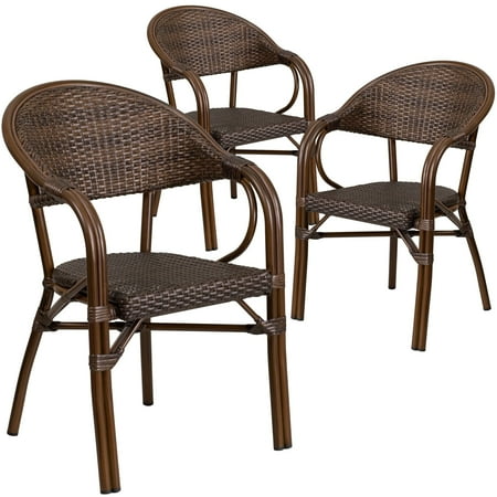 Marrano Patio Homes Lancaster Lancaster Home 3 Pk. Milano Series Rattan Restaurant Patio Chair with Bamboo-Aluminum Frame ()