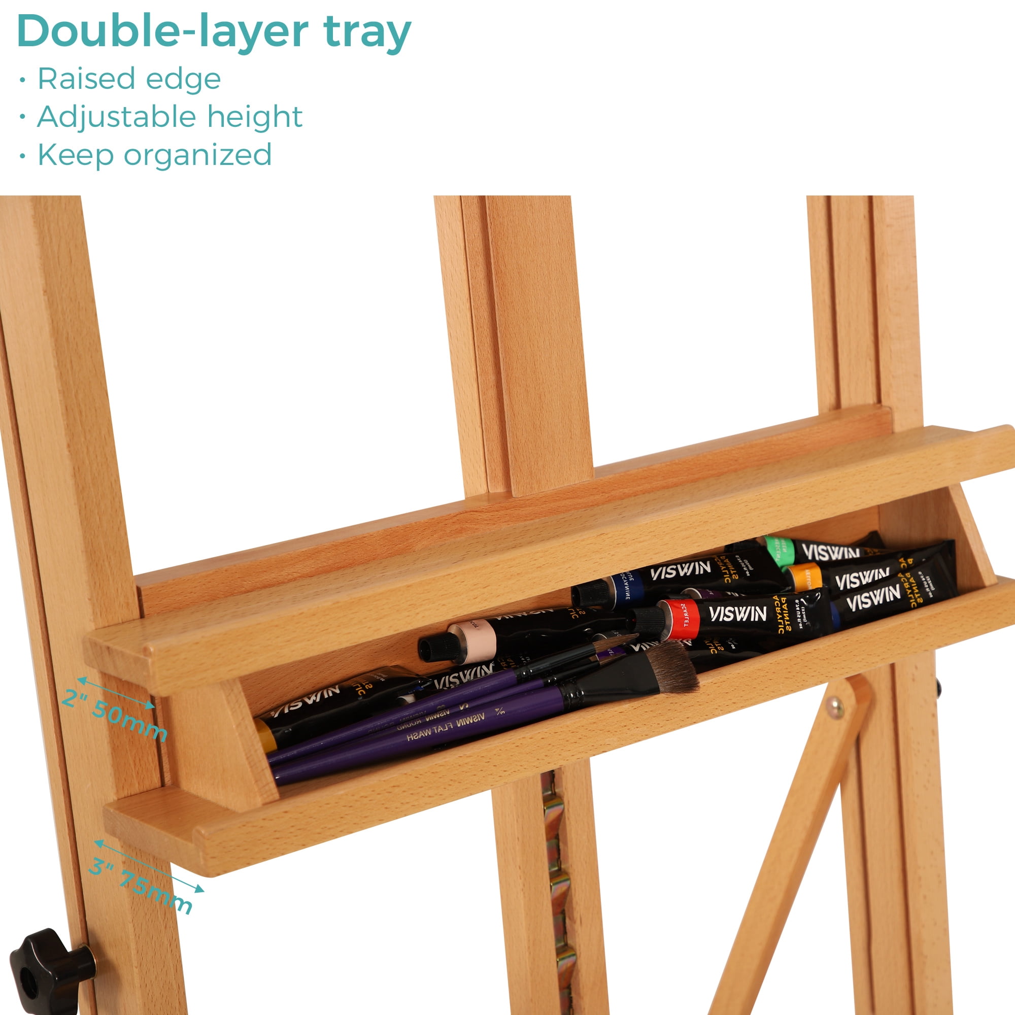 VISWIN Medium H-Frame Easel 67" to 95"H, Hold Canvas Up to 49"-Natural