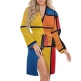 thumbnail image 5 of Mondrian Inspired（3） Night Robe Long Sleeve V Neck Robe With Belt Women's Sleepwear Dresses, 5 of 9