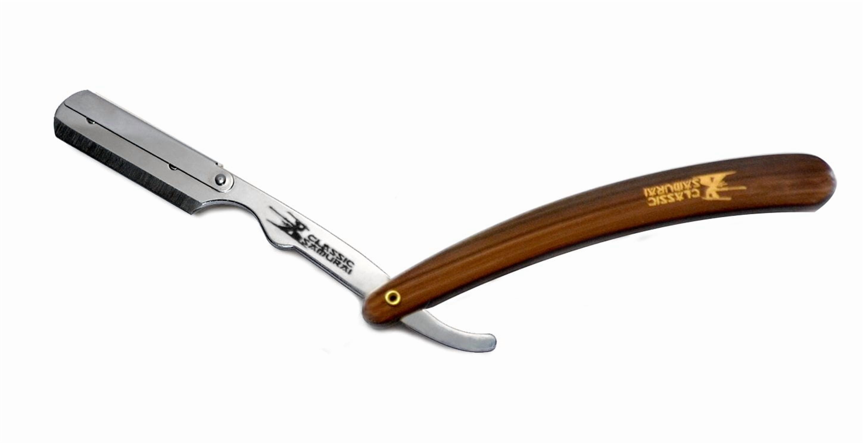 Classic Samurai Stainless Steel Men Shaving Set with CS-101 Brown Professional Barber Straight Edge Razor with 100 Lord Platinum Edge Razor Blades, Shaving Brush