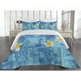 thumbnail image 2 of Ambesonne Tropical Quilted Coverlet 3 Pcs, Frangipani Flower Aqua, Queen Size, Aqua Yellow White, 2 of 4