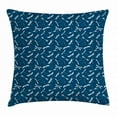 thumbnail image 1 of Blue and White Throw Pillow Cushion Cover, Silhouette Woodland Wildlife Winged Animals on Blue Curved Stripes, Decorative Square Accent Pillow Case, 18 X 18 Inches, Dark Blue and White, by Ambesonne, 1 of 2