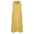 thumbnail image 3 of Fesfesfes Women Dress Cotton And Linen Crewneck Loose Sleeveless Solid Mini Dress Tops on, 3 of 7