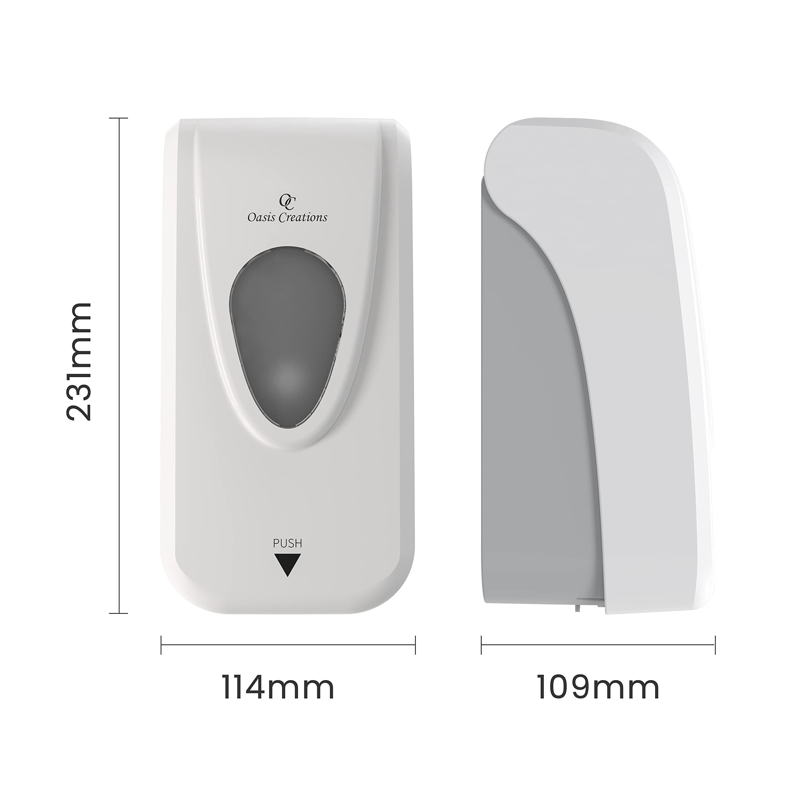 Oasis Creations Manual Soap and Hand Sanitizer Dispenser, Soap/Lotion/Gel, Wall Mount, 1000ml/33oz. Commercial or Residential – White - Case of 30