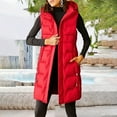 thumbnail image 2 of Breezora Women's Detachable Hood Mid Length Quilted Vest Warm Stylish Winter Padded Sleeveless Coat XXL Size Red, 2 of 5