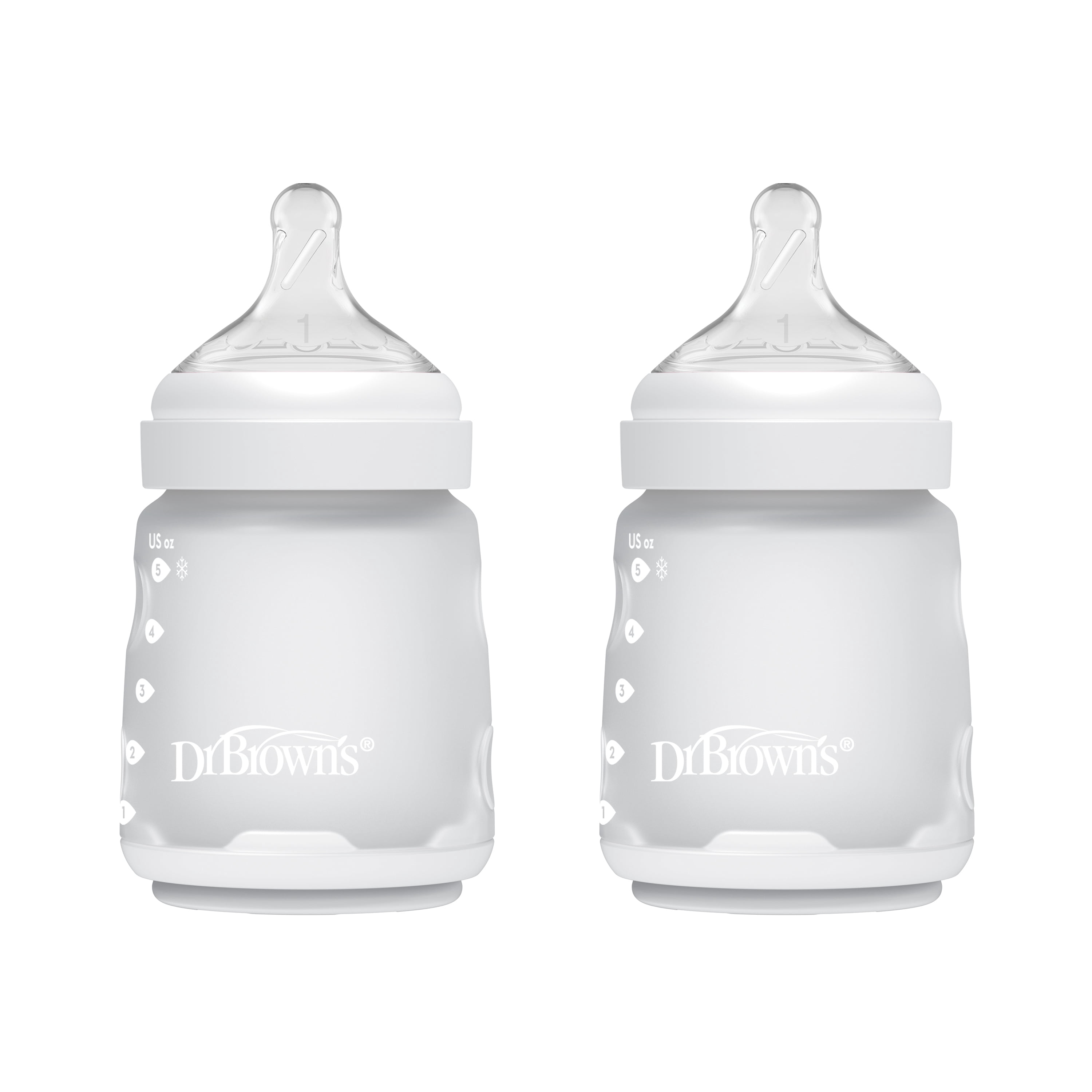 Dr. Brown's Silicone Baby Bottle, Designed to Reduce Colic, 5 oz, Level 1 Slow Flow, White, 2-Pack