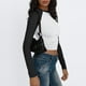 thumbnail image 4 of Top de manga larga slim fit con bloques de color para mujer: ligeramente corto, camisas informales elásticas de mezcla de poliéster, 4 of 6