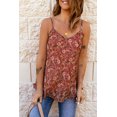 thumbnail image 4 of Women's Red Floral Print Loose Spaghetti Strap Cami Top, 4 of 7