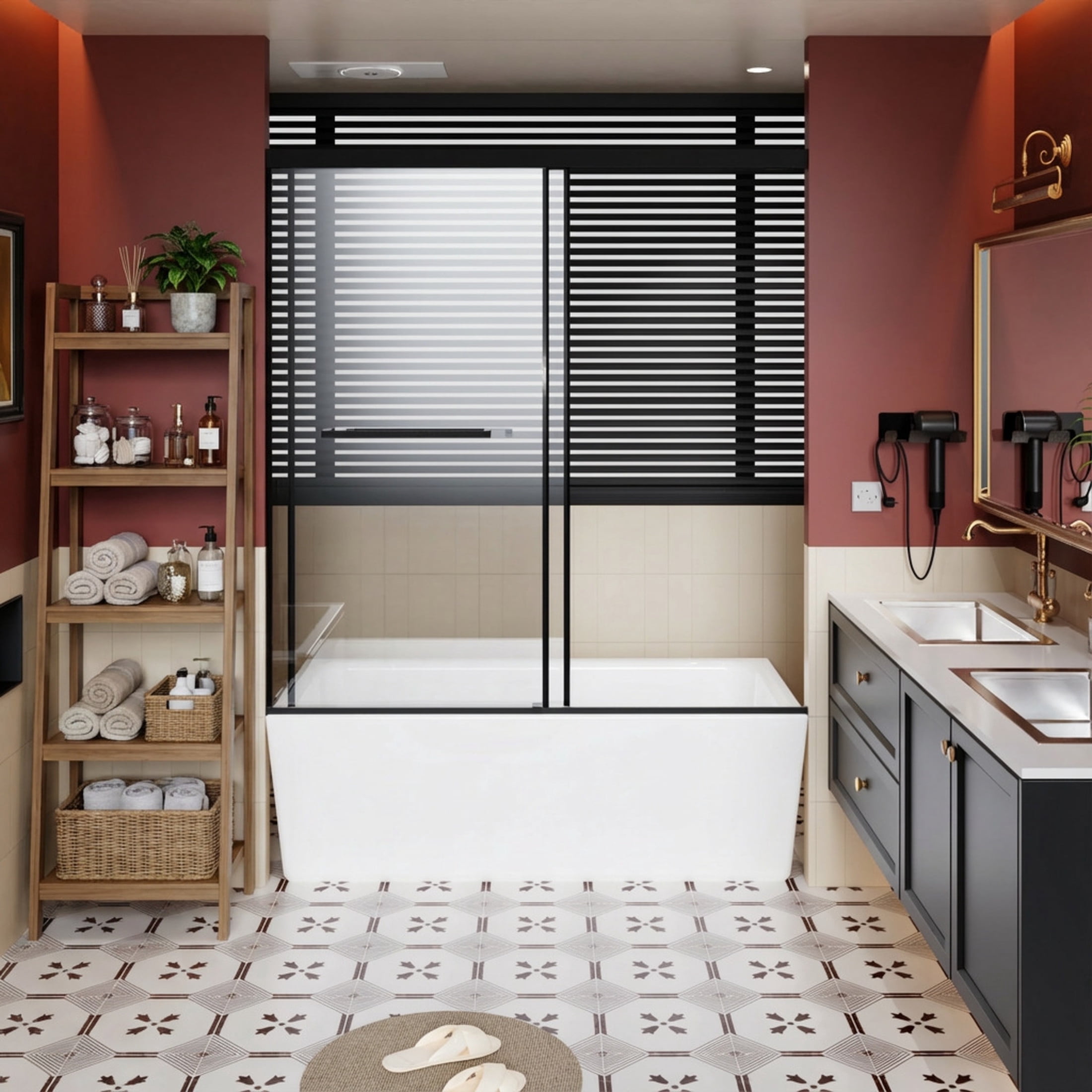 Noble House 60" x 62" Frameless Dual Sliding Shower Door with Soft-Close Track, Enhanced Leak Protection, Matt Black