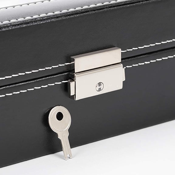 12 Slot Leather Surface, Organizer Box Jewelry Display Case, Glass Top Lockable