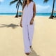 thumbnail image 2 of Pantalones de Lino de Mujer Color Sólido Suelto Larga Pierna Larga Pantalones de Cintura Elástica Verano Casual, Pantalones Casuales de las Mujeres, 2 of 9