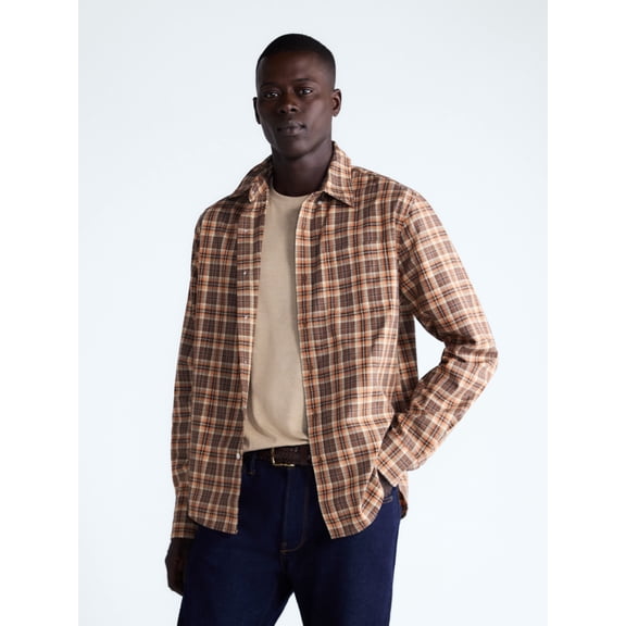 Free Assembly Men's Plaid Button Down Cotton Shirt, Sizes XS-3XL