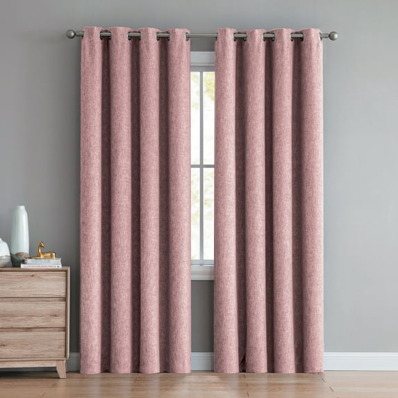 Jamie Textured Grommet Room Darkening Window Curtain Panel 52 W x 90 L inch Set of 2 Panels - Blush