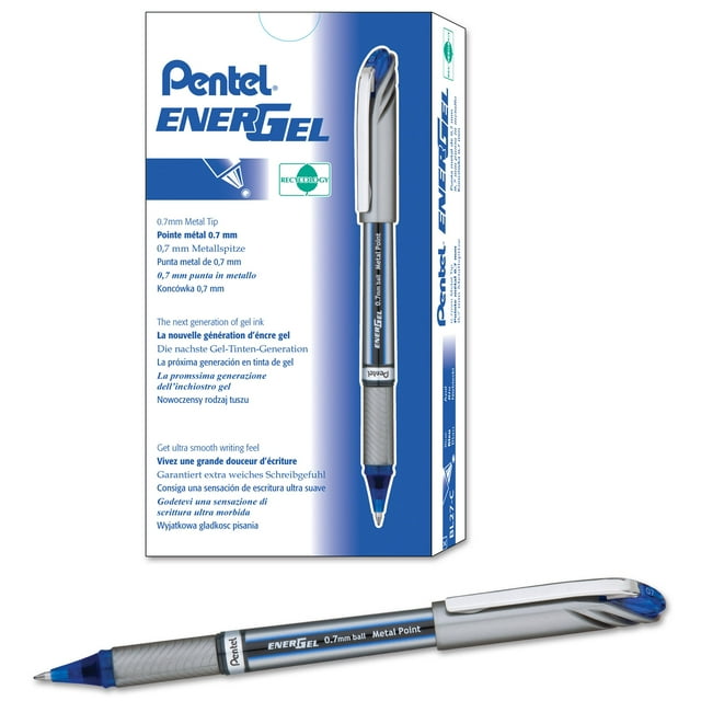 Bolígrafo de tinta de gel Pentel EnerGel NV, 0,7 mm, tinta azul de punta media