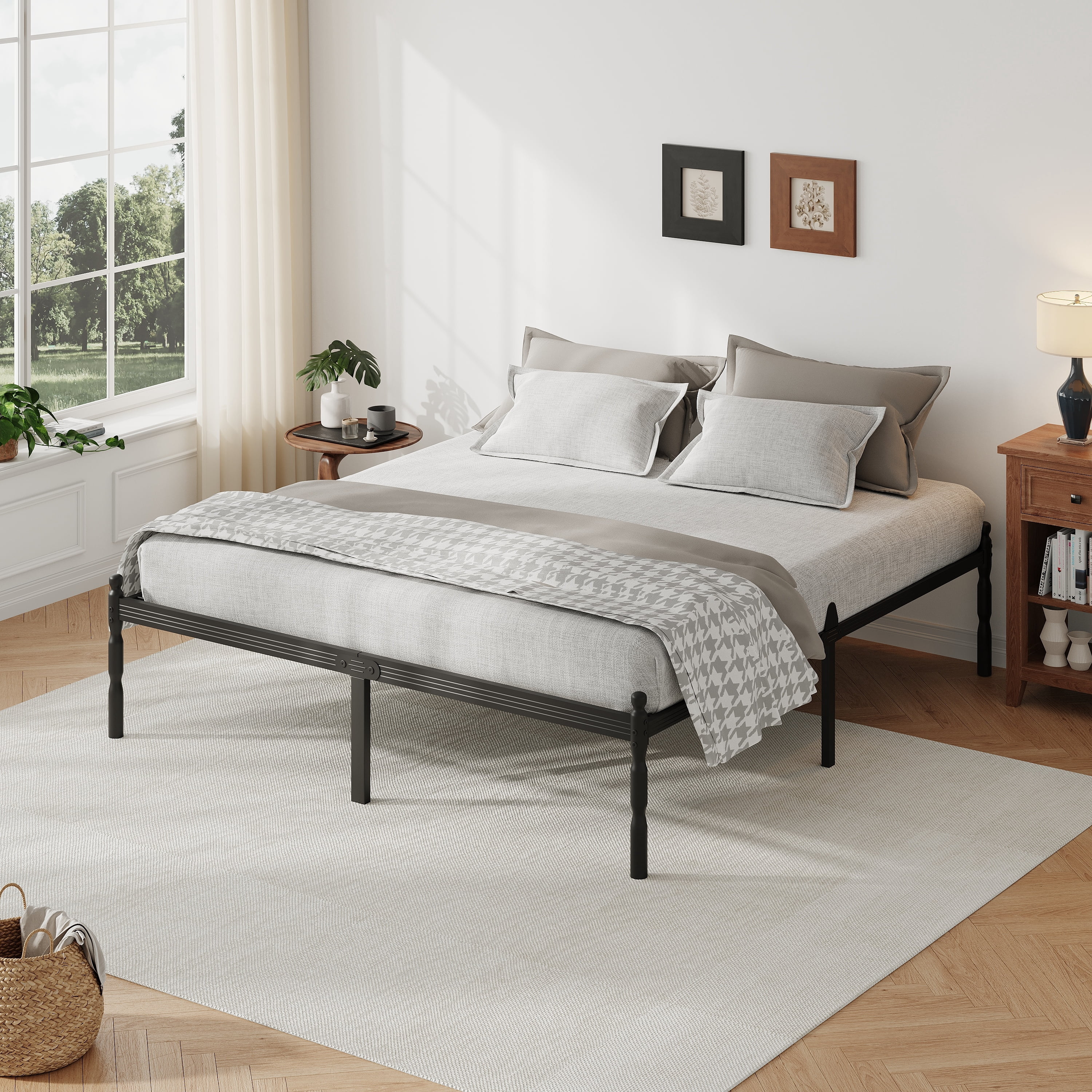 QFTIME 18" Queen Metal Platform Bed Frame with Anti-Slip Stoppers, Heavy Duty Mattress Foundation