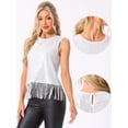 thumbnail image 2 of DARING DIVA Women's Fringe Hem Sleeveless Round Neck Tank Tops XS White, 2 of 6