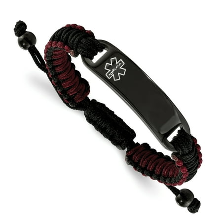 Black Medical Id Bracelet Chisel Stainless Steel Polished Black IP Black and Red Nylon Adjustable Medical Alert ID Bracelet ()