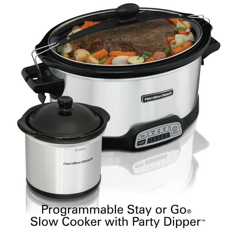Programmable Stay or Go 6 Qt. Stainless Steel Slow Cooker with Bonus Party Dipper Programmable Stay or Go 6 Qt. Stainless Steel Slow Cooker with Bonus Party Dipper
