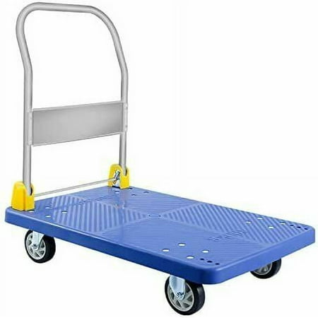 YSSOA Platform Truck with 880lb Weight Capacity and 360 Degree Swivel Wheels  Foldable Push Hand Cart for Loading and Storage  Blue