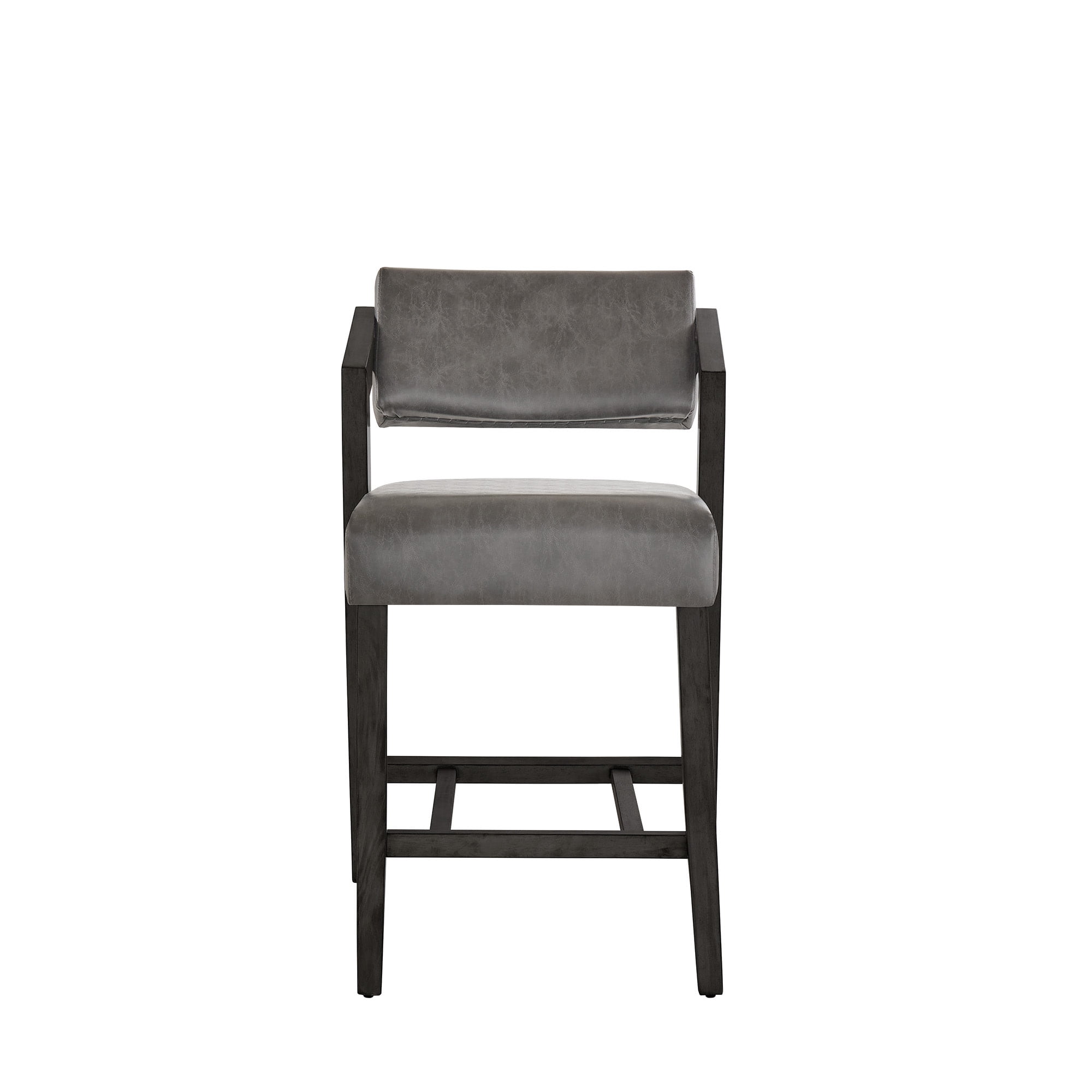 Weston Home Billings Wood Finish Counter Height Chair, Black Wash Finish Frame/Charcoal Vegan Leather