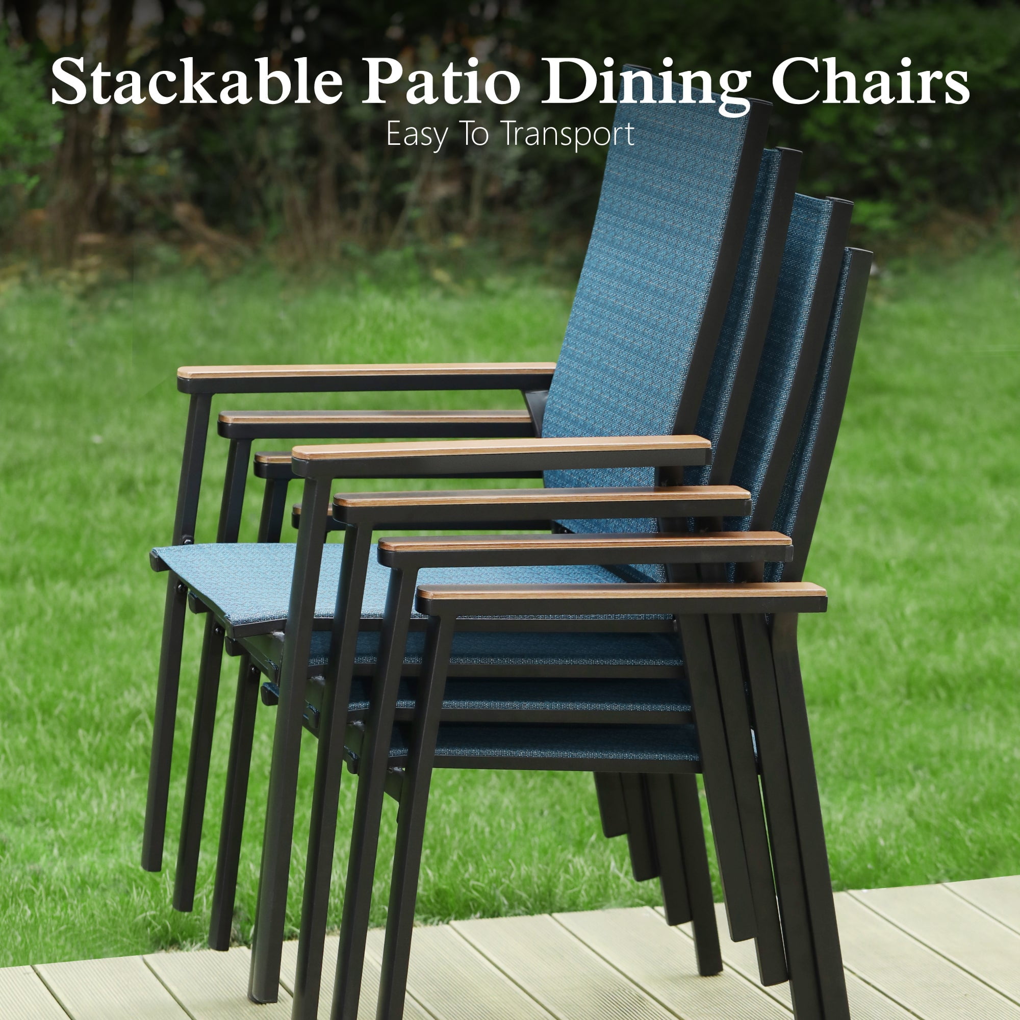 Sophia&William 5-Piece Outdoor Patio Dining Set Aluminum Stackable Chairs &Metal Table Furniture Set, Blue