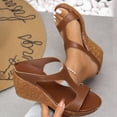 thumbnail image 4 of Sandals Women Cork Wedges Heels Casual Open Toe Cutout T-Strap Slides Comfortable Footbed High Heeled Mules Summer Dress Shoes Brown Size 9.5, 4 of 7