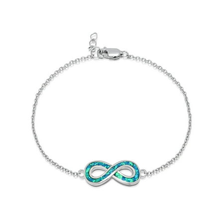 Blue Tourmaline - DTLA Blue Fire Created Opal Infinity .925 Sterling Silver Bracelet