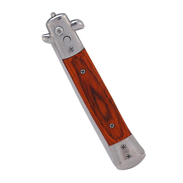 Switchblade Comb Pocket Knife Hair Brush Automatic Push Button Folding  Barber (Wood Grain)