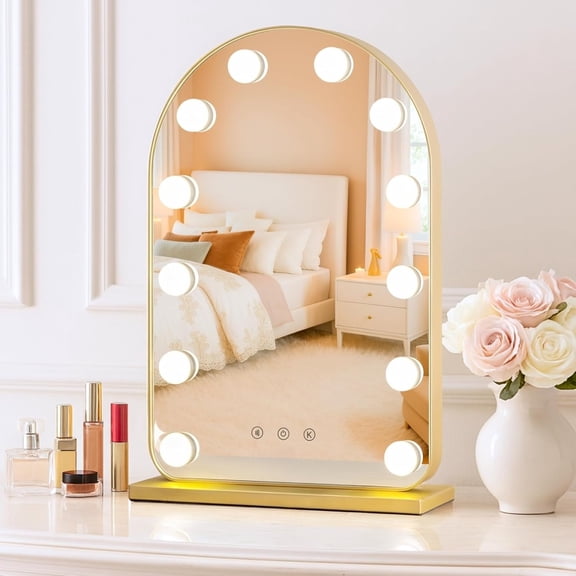 20.5" x 13" Arched LED Makeup Mirror with 3 Modes Smart Touch Dimmable Light