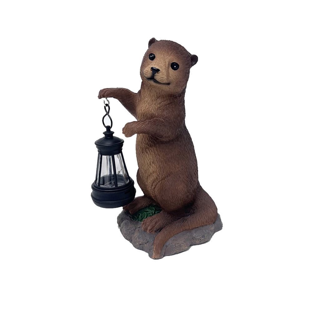 Solar Garden Statues Otters Figurine Outdoor Lights, IP44 Waterproof, 7.8Inch Resin Patio Lawn BalconyDecorations Outdoor, Garden Decor Unique Birthday Housewarming Gifts for Mom,Brown